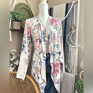 Cloth & Portrait Floral Faux Suede Open Lightweight Waterfall Cardigan